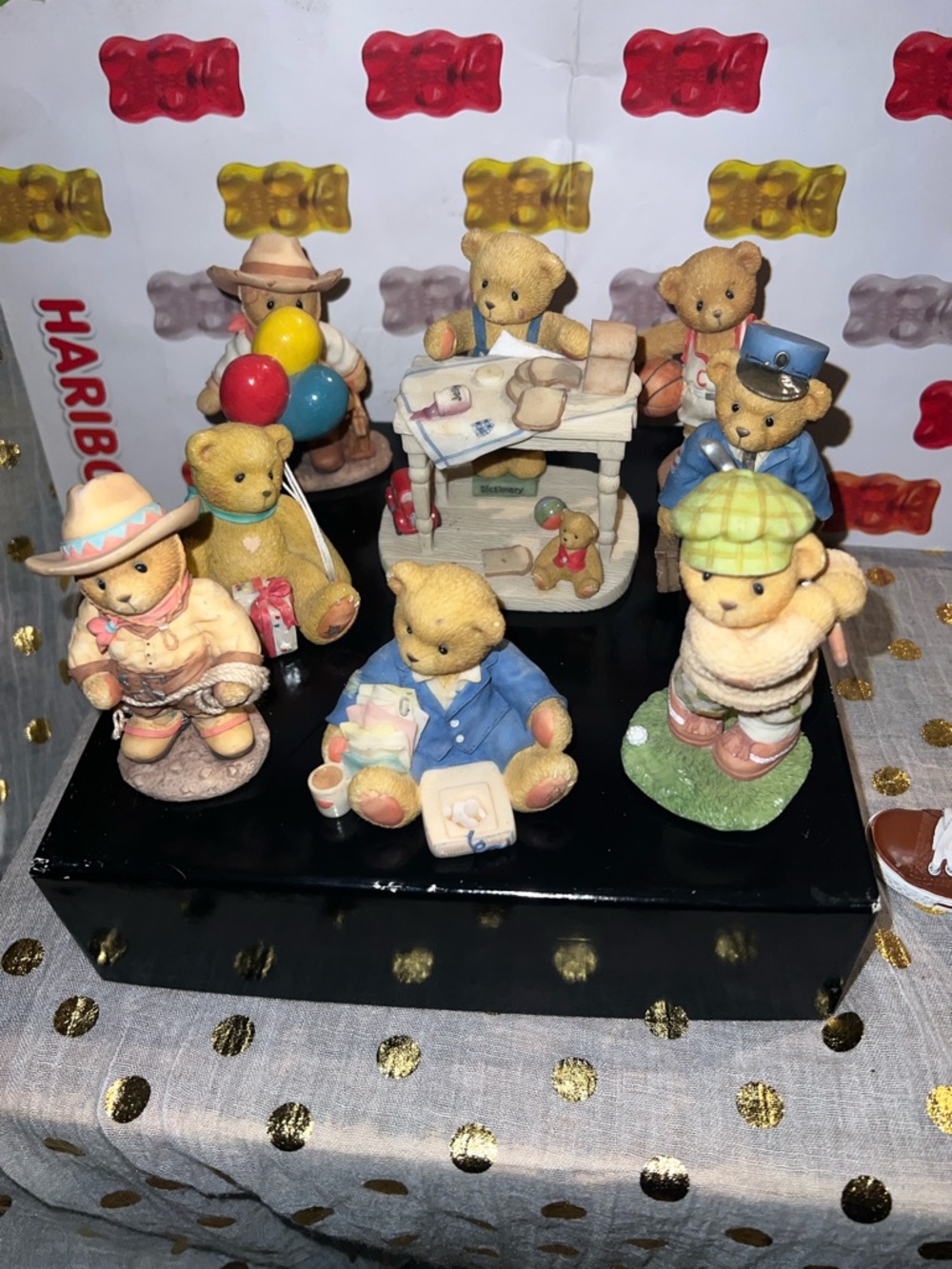 Vintage Style Yellow Teddy Bear Figurine Set – Collectible